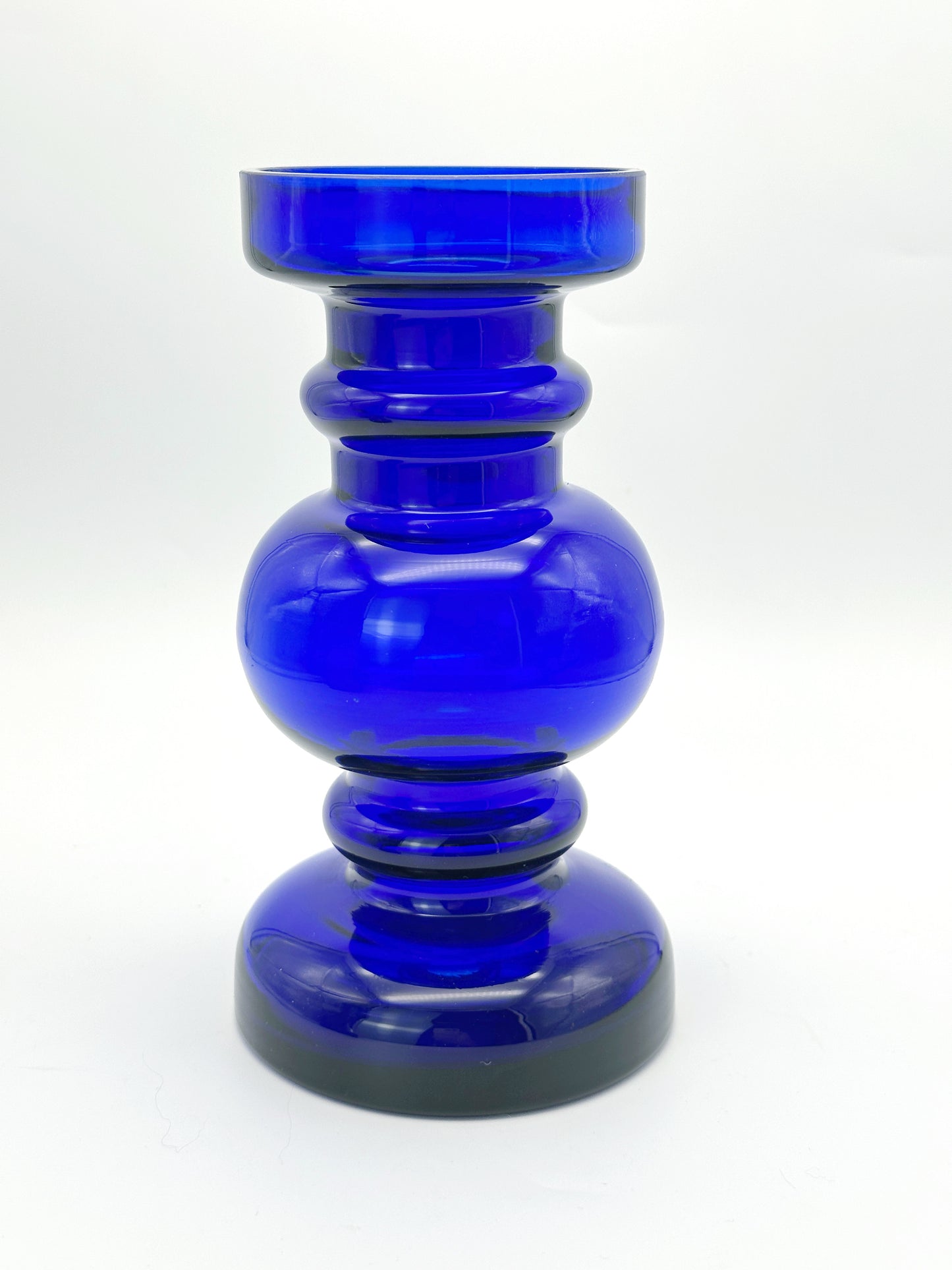 Space Age Vase/Kerzenständer aus blauem Glas