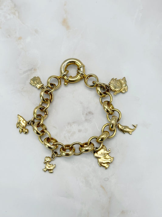 Vintage Bettelarmband Vergoldet mit Tier Charms