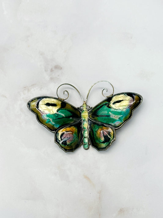 Vintage Emaille Brosche Silber Schmetterling David Andersen Norwegen