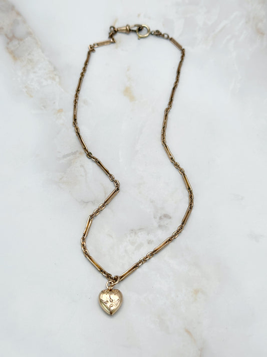 Antike Doublé Kette mit Herzmedaillon