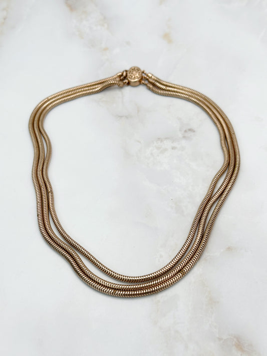 Vintage Schlangenkette Dreifach Vergoldet mit Zierverschluss