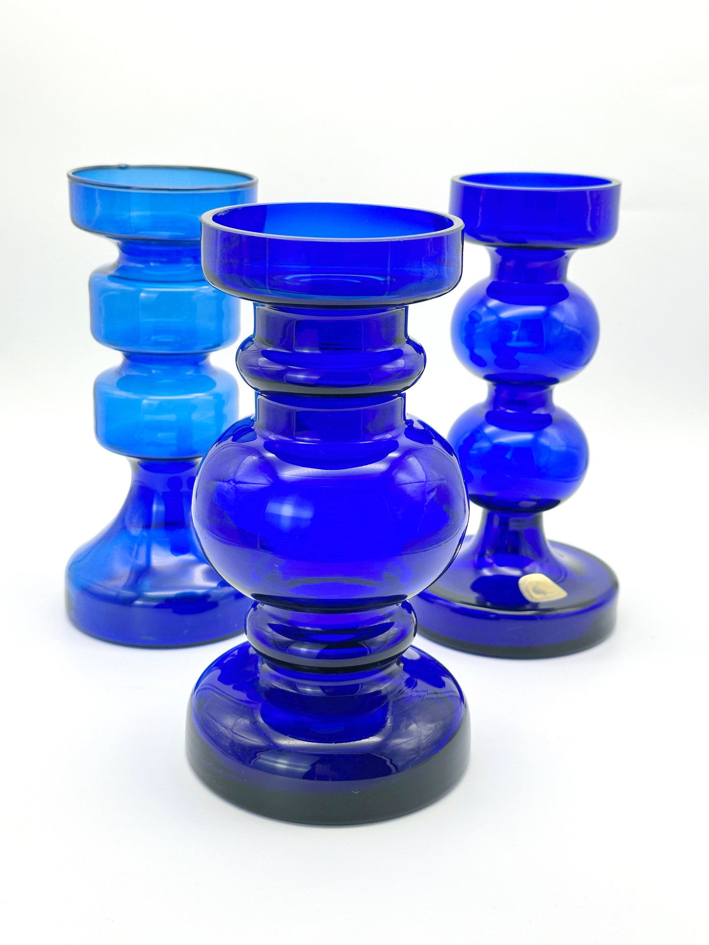 Space Age Vase/Kerzenständer aus blauem Glas