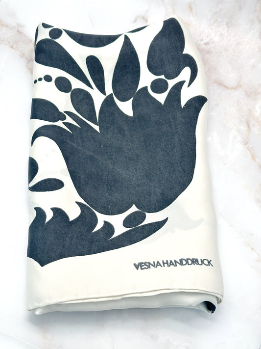 Vintage Seidentuch Handdruck Schwarz-Weiß