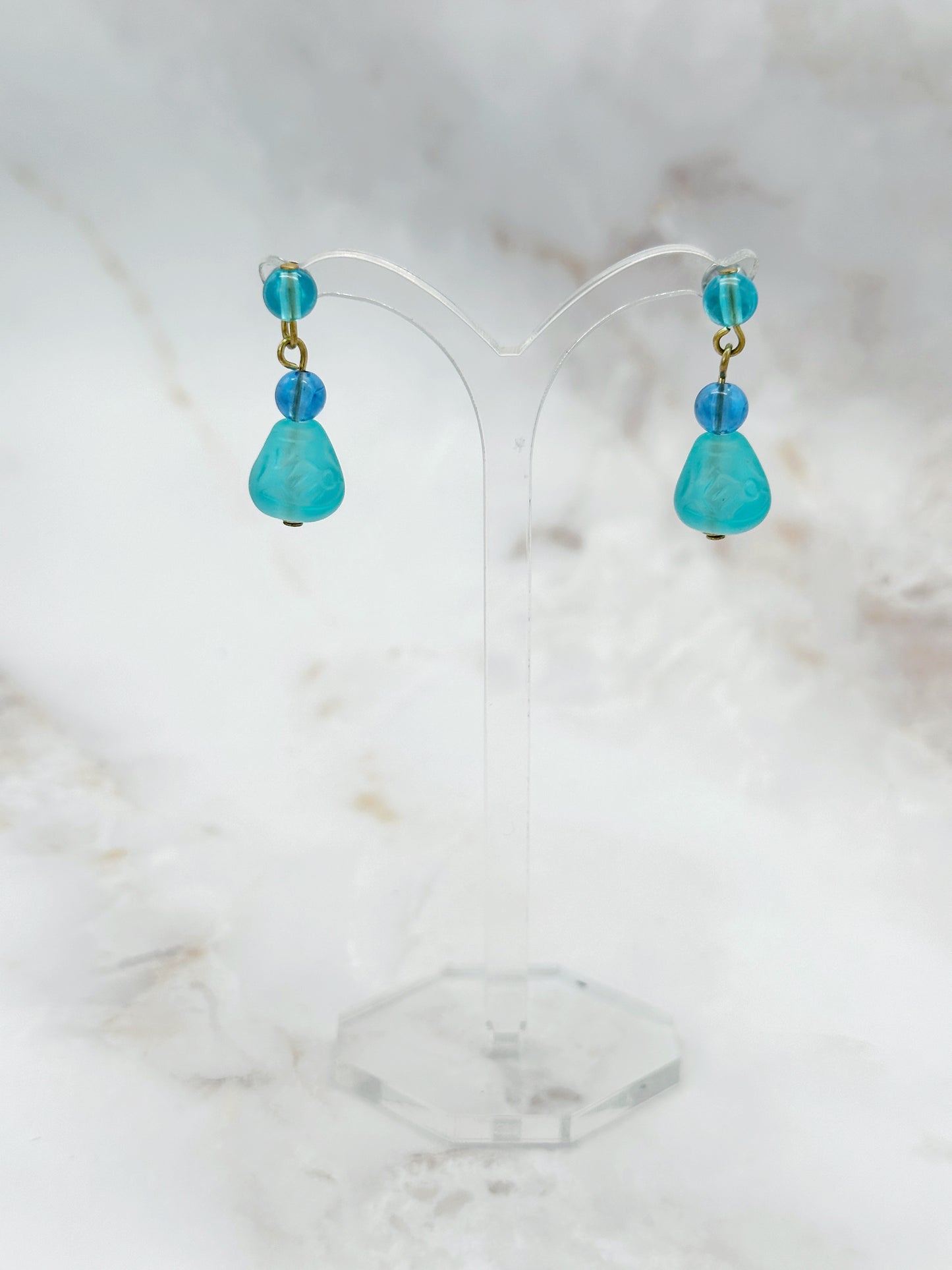 Ohrgehänge Graviertes Blaues Glas