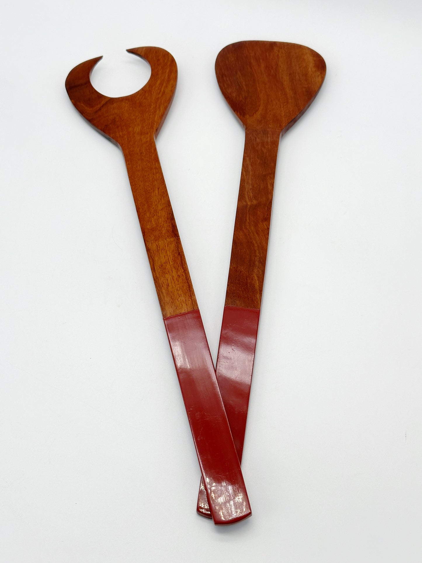 Salatbesteck Holz mit Roten Griffen