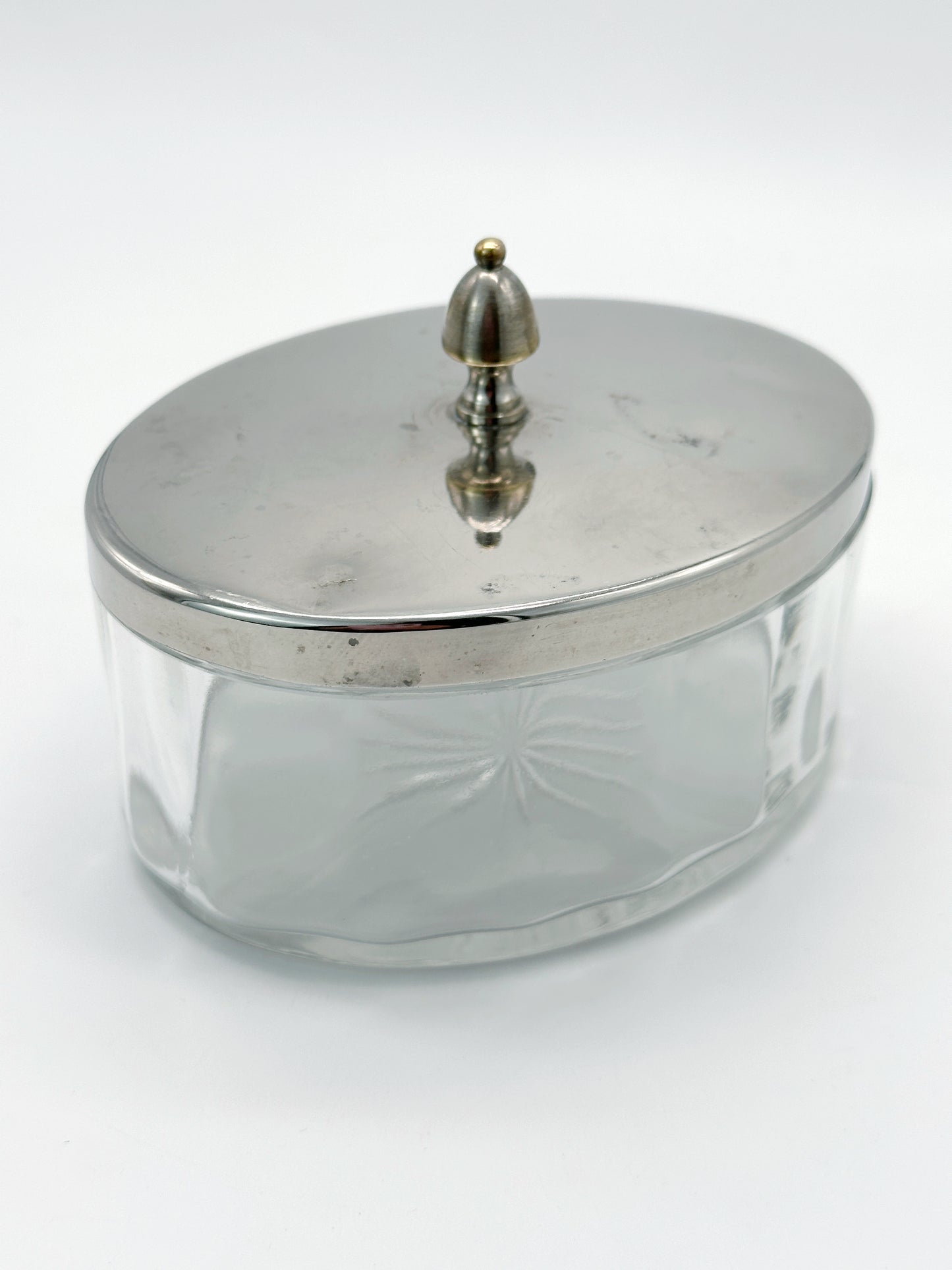 Art Déco Glasdose mit Versilbertem Deckel