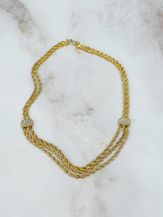 Vintage Wasserfall Halskette Vergoldet mit Strass
