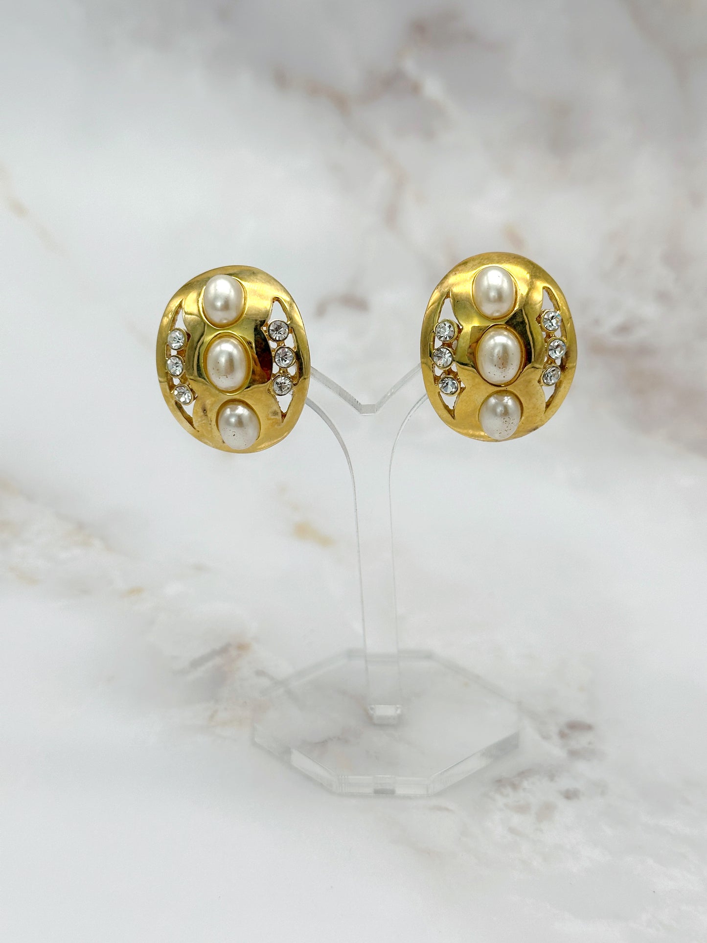 Vintage Ohrstecker mit Perle & Strass