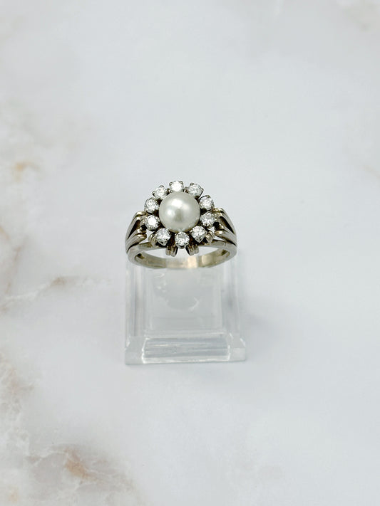 Statement Ring mit Zuchtperle & Diamanten