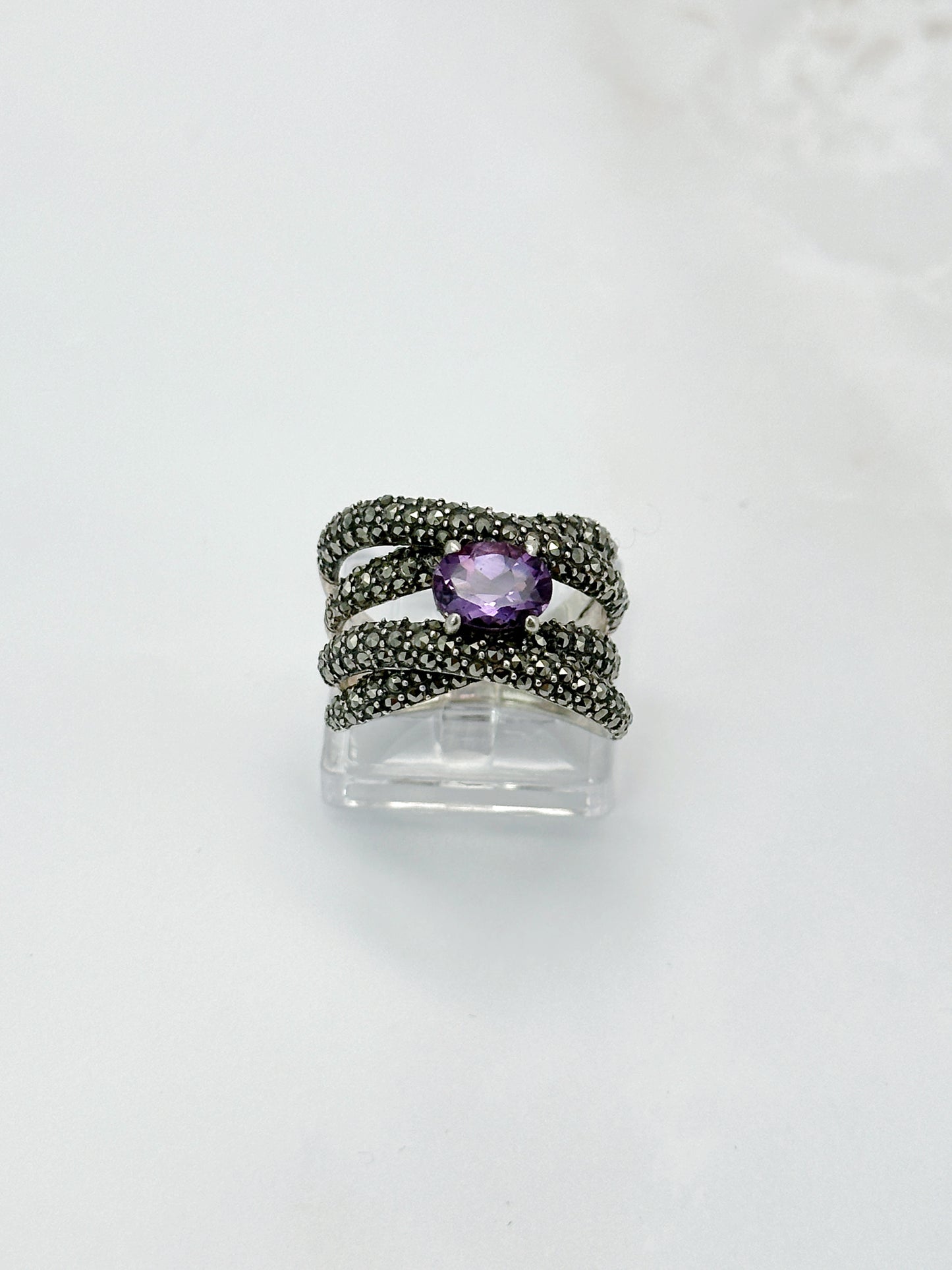 Statement Ring Silber, Amethyst, Markasit