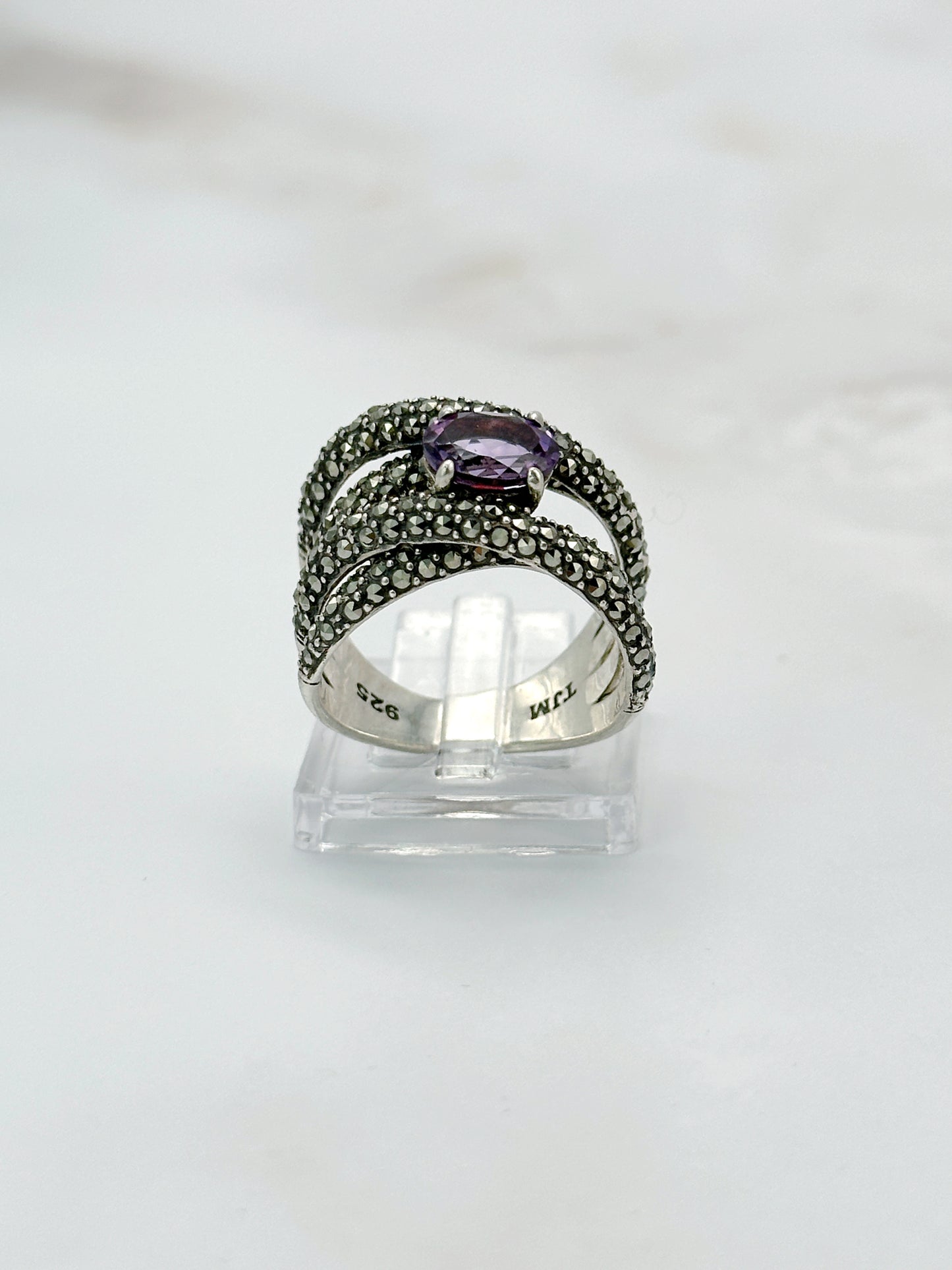 Statement Ring Silber, Amethyst, Markasit