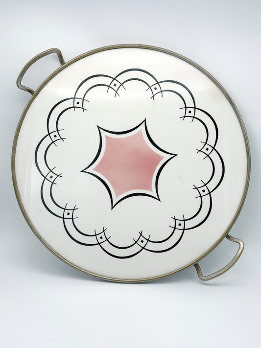 Tortenplatte Art Déco mit rosa-schwarzem Dekor, um 1930