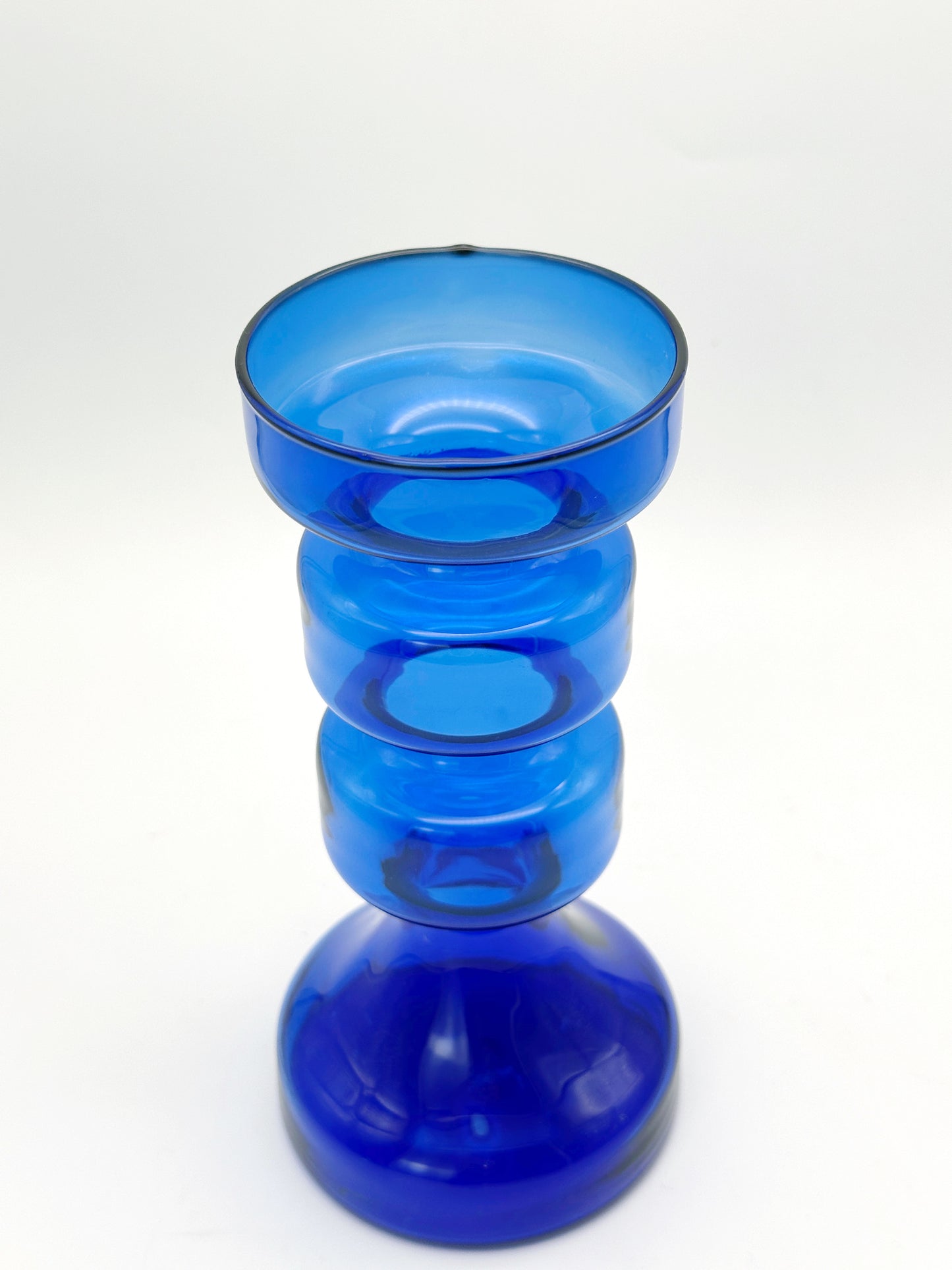 Space Age Vase/Kerzenständer aus blauem Glas