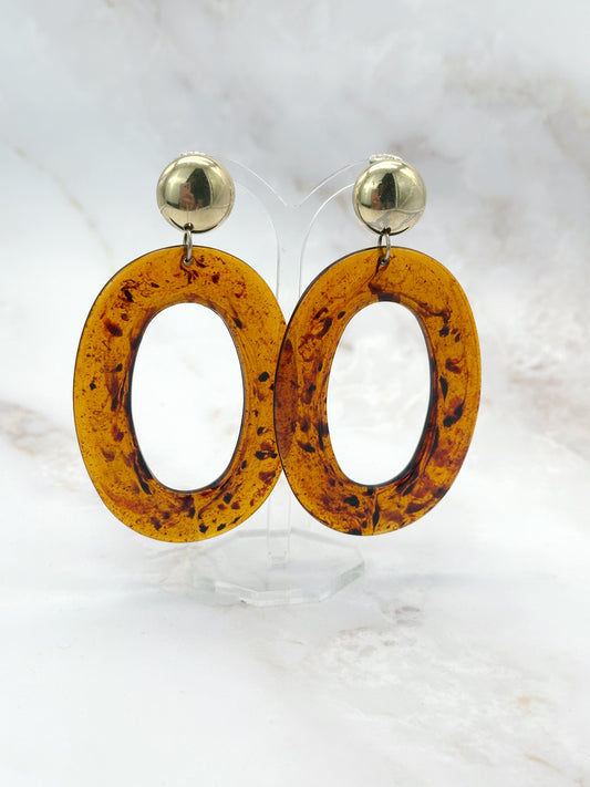 Lange Vintage Ohrgehänge Braunes Lucite Vergoldet