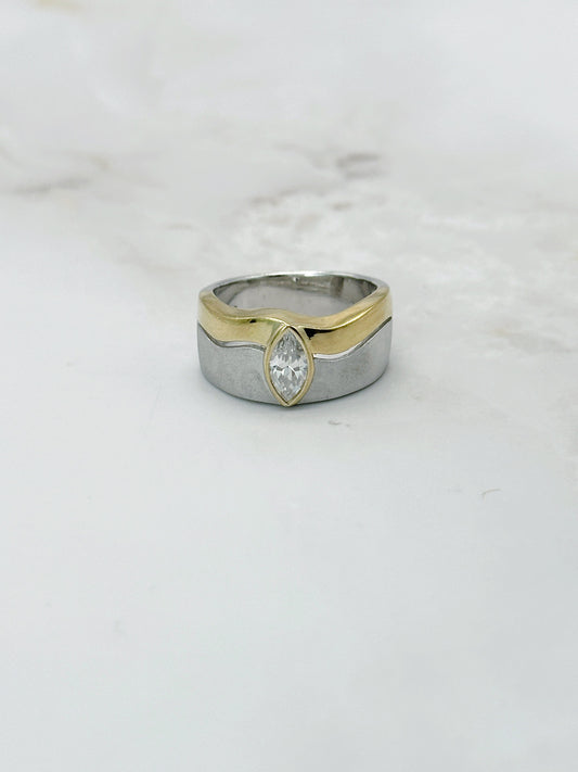 Bicolour Ring, 925 Sterling Silber, Cubic Zirkonia Navette