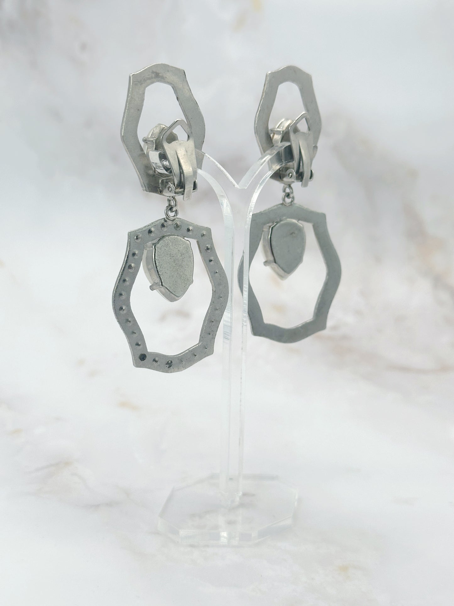 Vintage Statement Ohrclips Strass & Perle Zweiteilig