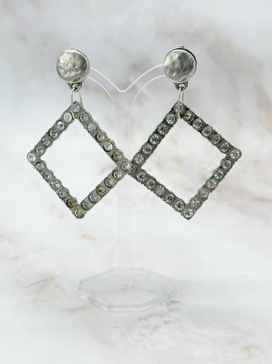 Elegante Vintage Ohrclips Quadratisch Versilbert