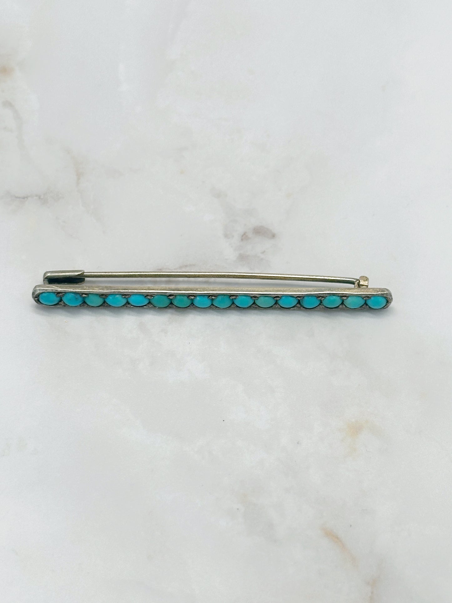 Elegante Silber Stabbrosche mit echtem Türkis