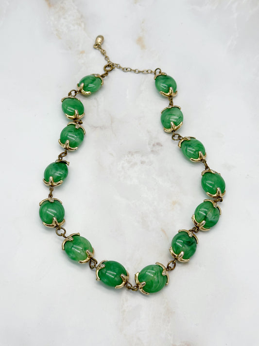 Vintage Collier Apfelgrün Vergoldet 50er Jahre