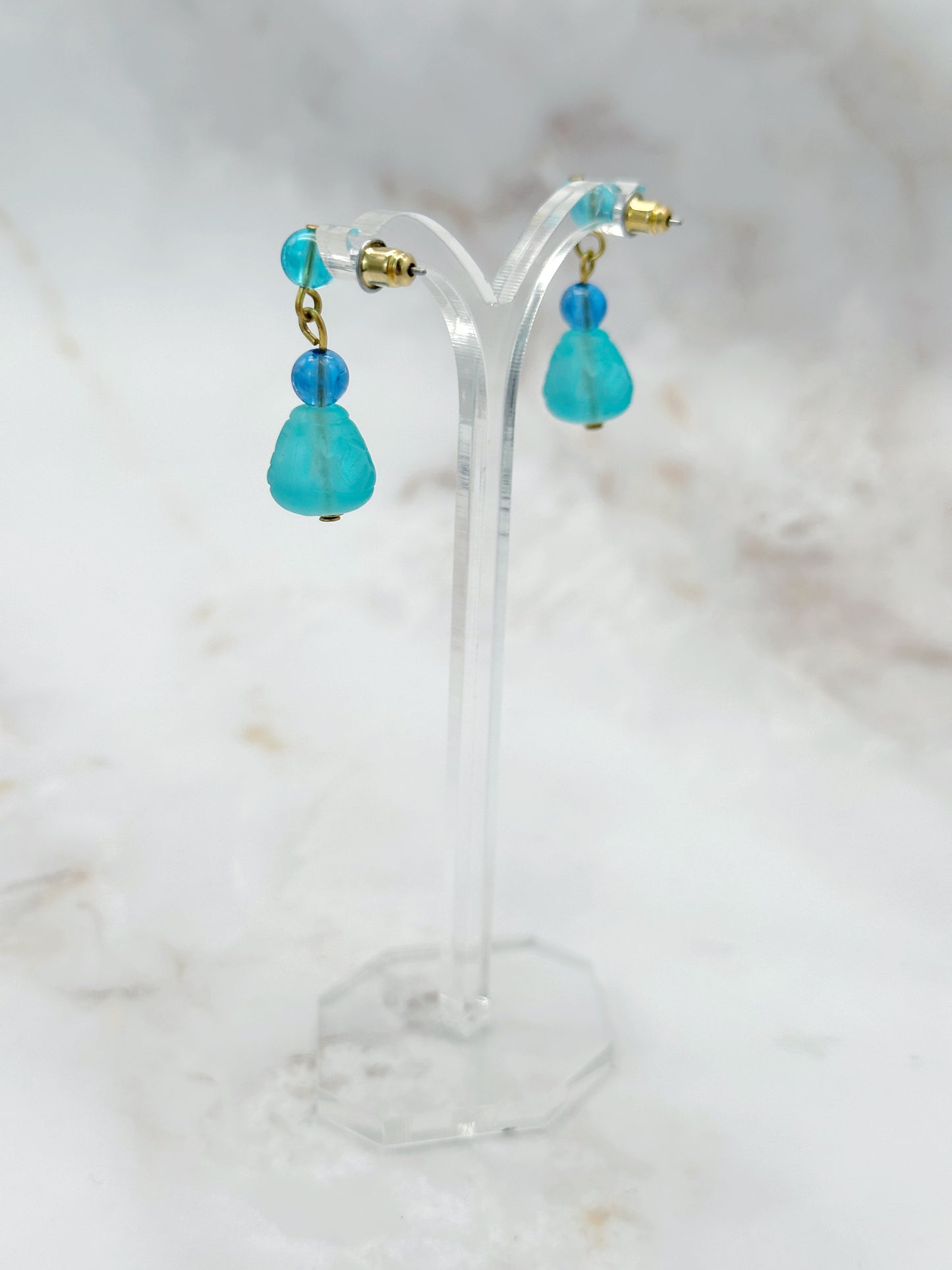 Ohrgehänge Graviertes Blaues Glas