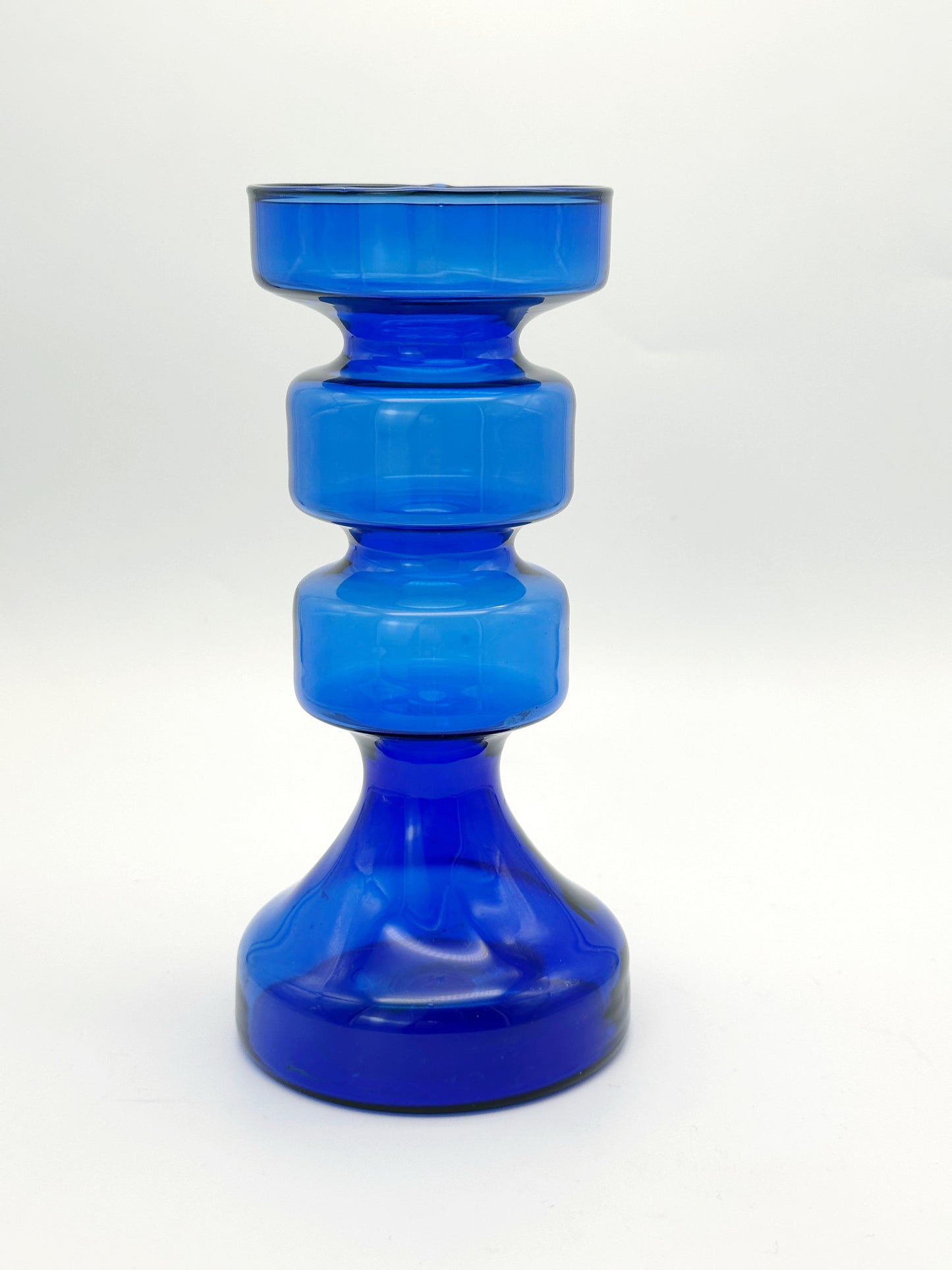 Space Age Vase/Kerzenständer aus blauem Glas