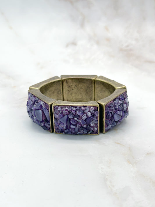 Vintage Gliederarmband Messing Amethystfarbenes Glas