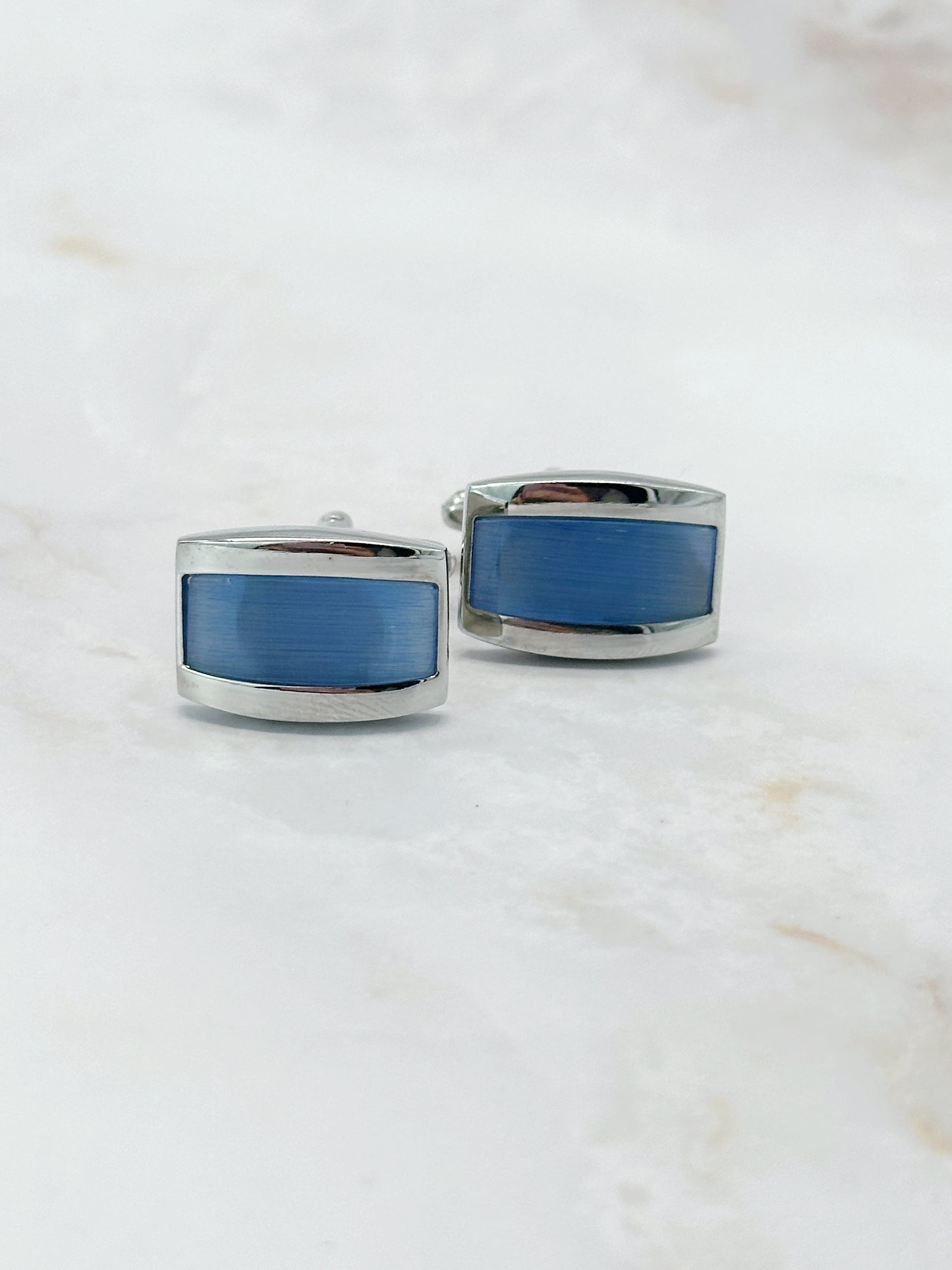 Vintage Manschettenknöpfe Eisblaues Glas Eckig