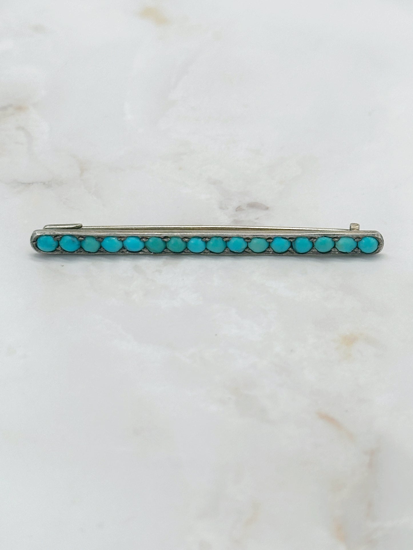 Elegante Silber Stabbrosche mit echtem Türkis