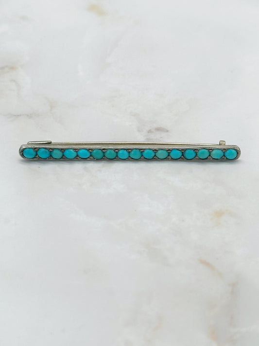 Elegante Silber Stabbrosche mit echtem Türkis