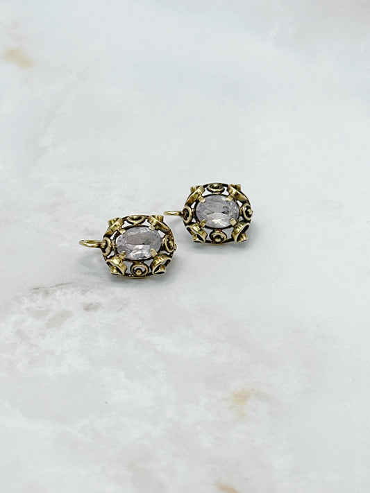 Verspielte Vintage Ohrhänger Gold Amethyst 50er Jahre