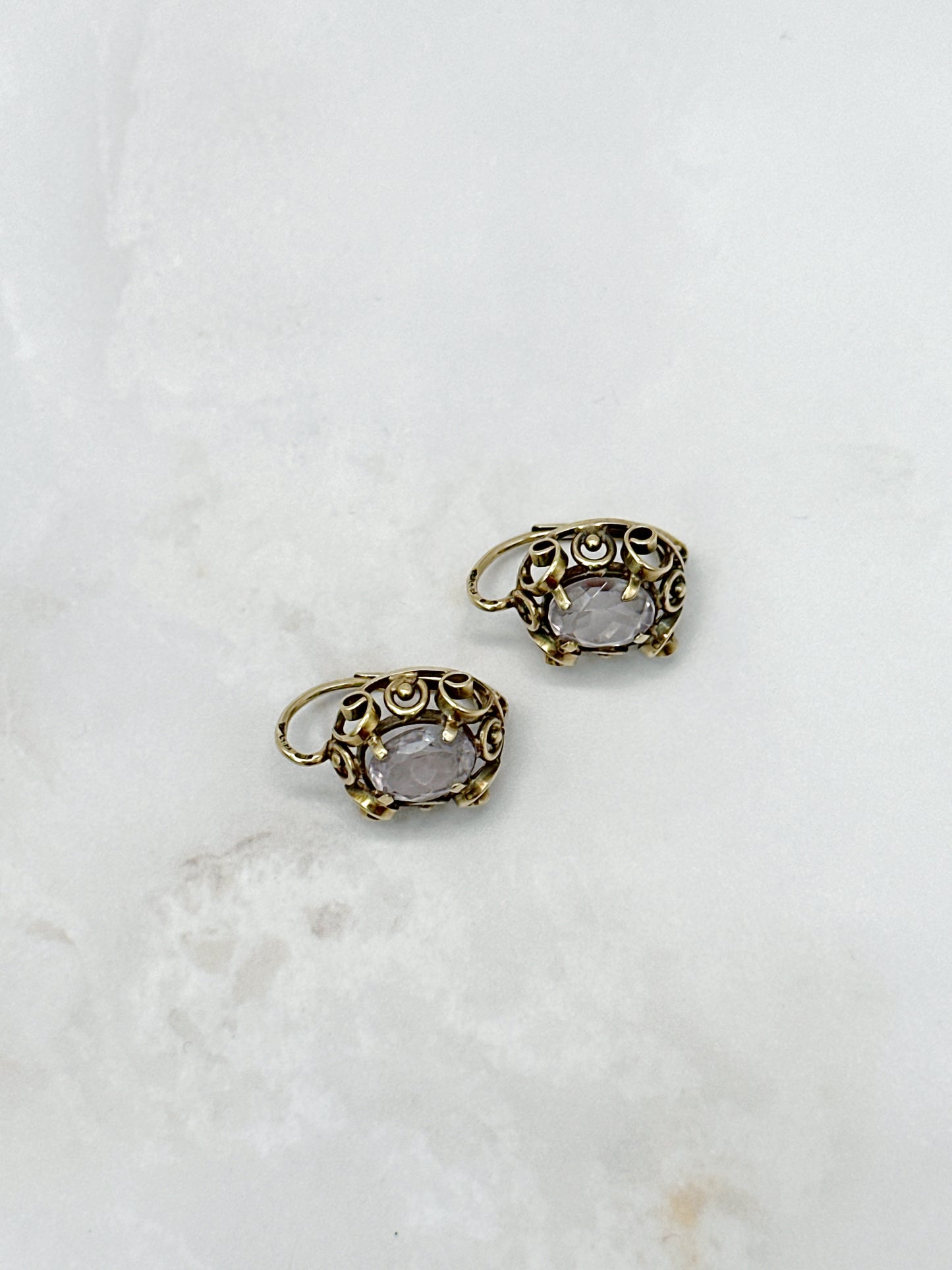 Verspielte Vintage Ohrhänger Gold Amethyst 50er Jahre